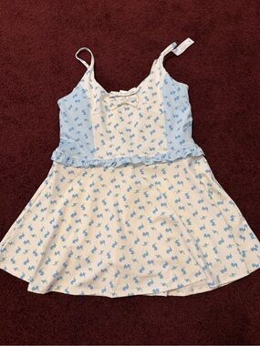 Shabby Chic White Dress with Light Blue Floral Print